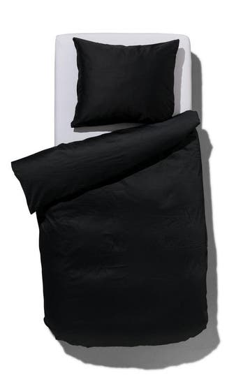 HEMA Dekbedovertrek 140x200/220cm hotel katoen satijn zwart, Verzenden, Nieuw, Zwart