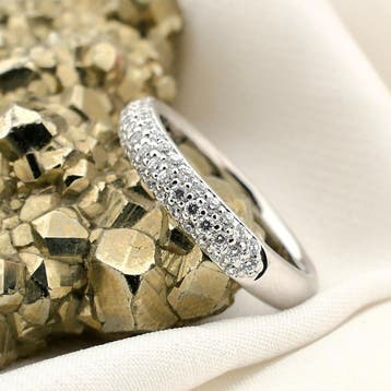 Witgouden pavéring met zirconia, Gebruikt, Ophalen of Verzenden, 17 tot 18, Met edelsteen