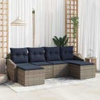 vidaXL Tuin Sofa Set met kussen 6 pcs Grijs en Marineblauw, Verzenden, Nieuw, Rotan