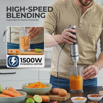 ROUNY 1500W Staafmixer Set 6-in-1 met RVS Staaf, Hakker, Gar, Verzenden, Nieuw