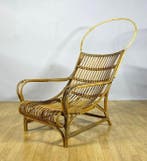 Fauteuil - Bamboe, Rattan - Lounge stoel met hoge rugleuning