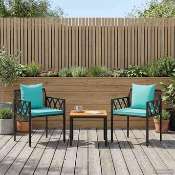 vidaXL tuinmeubelset 3 st Zwart en Turquoise poly rattan, Verzenden, Nieuw, Rotan, 3 zitplaatsen