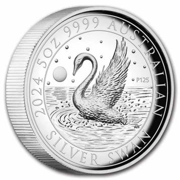 Swan 5 oz 2024 Proof High Relief (500 oplage), Postzegels en Munten, Verzenden, Losse munt, Zilver