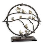sculptuur, Large Bronze Sculpture of Birds on Branches –