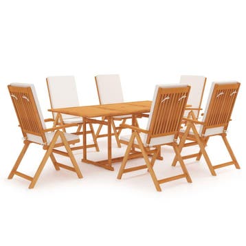 vidaXL 7-delige Tuinset met kussens massief teakhout, Verzenden, 6 zitplaatsen, Nieuw, Tuinset