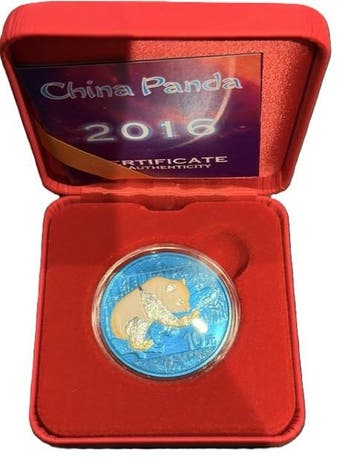 Chinese Panda 30 gram 2016 (Space Blue) (500 oplage), Verzenden, Oost-Azië, Losse munt, Zilver