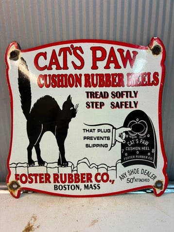 Cat’s Paw – Foster Rubber Co. – Vintage Emaille Reclamebord