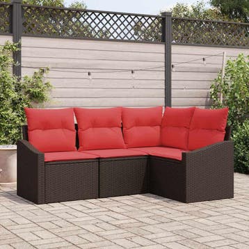 vidaXL Bankstel 4 st Bruin poly rattan, Verzenden, Nieuw, 4 zitplaatsen