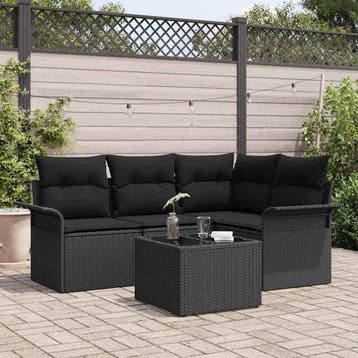 vidaXL Tuin Sofa Set 5 st Zwart poly rattan, Verzenden, Nieuw, Rotan, 5 zitplaatsen