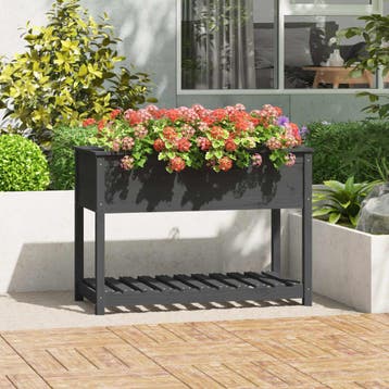 vidaXL Plantenbak met schap 111,5x54x81 cm massief, Verzenden, Nieuw, Hout, 60 cm of meer