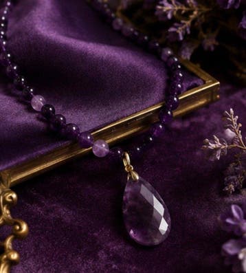 Amethist kralenketting met facetgeslepen hanger -