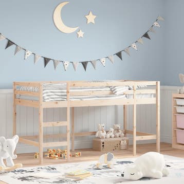 vidaXL Kinderhoogslaper met ladder 90x190 cm massief, 90 cm, Eenpersoons, Bruin, Verzenden