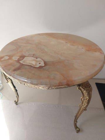 Salontafel - Onyx, Verguld brons - Massief onyx Louis XV, Antiek en Kunst