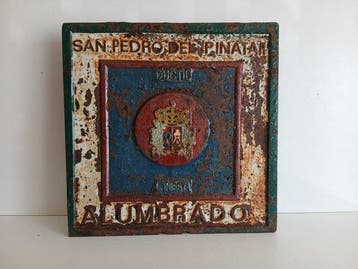 Straatverlichtingsbord - Stroomput Deksel - San Pedro del, Antiek en Kunst