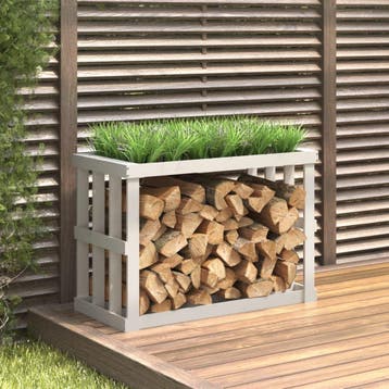 vidaXL Houtblokhouder 108x52x74 cm massief grenenhout wit, Verzenden, Nieuw