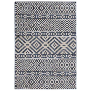 vidaXL Buitenkleed met patroon platgeweven 140x200 cm blauw, Verzenden, Nieuw, Blauw