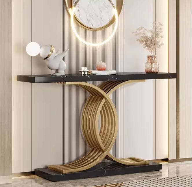 Zwarte Consoletafel met Goud Frame – Kunstmarmer Blad, Antiek en Kunst, Antiek | Meubels | Tafels, Verzenden