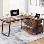 L-vormig Bureau met 3 Lades – Vintage Bruin-Zwart Hout, Huis en Inrichting, Bureaus, Verzenden, Nieuw