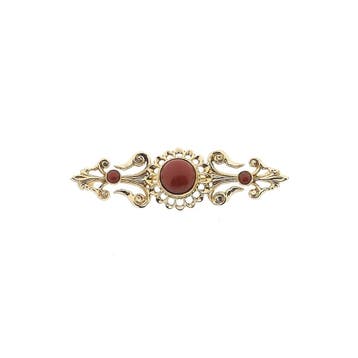 Gouden broche met bloedkoraal, Gebruikt, Overige kleuren, Ophalen of Verzenden, Met edelsteen
