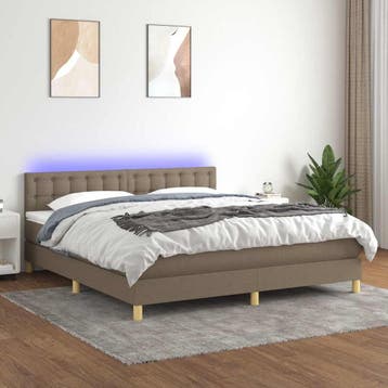 vidaXL Boxspring met matras en LED stof taupe 180x200 cm, Eenpersoons, Verzenden, Nieuw, 80 cm