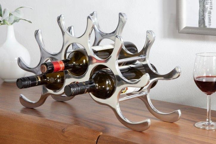 Modern wijnrek FLAME 48cm zilver voor 10 flessen, Huis en Inrichting, Woonaccessoires | Wijnrekken, Ophalen of Verzenden