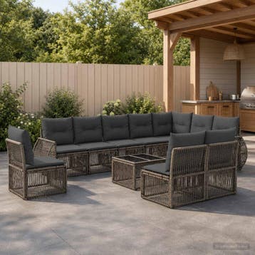 vidaXL Tuinbankenset 11 st Grijs en Donkergrijs poly rattan, Verzenden, Nieuw, Meer dan 8 zitplaatsen