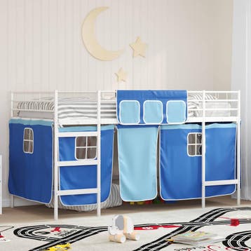 vidaXL Bunkbed voor kinderen met gordijnen Wit en Blauw 100, Eenpersoons, Verzenden, Wit, Nieuw