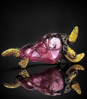 Roze tourmalijn broche - 925 sterlingzilver - Uitgehouwen, Verzamelen
