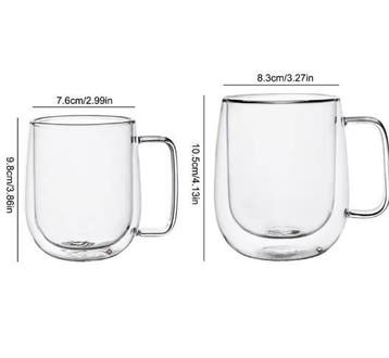 Dubbelwandige Glazen Koffiemok met Handvat 150–350 ml, Verzenden, Nieuw
