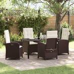 vidaXL Tuin eettafelset met kussen 5 pcs Bruin poly rattan, Verzenden, Nieuw, Rotan, 5 zitplaatsen