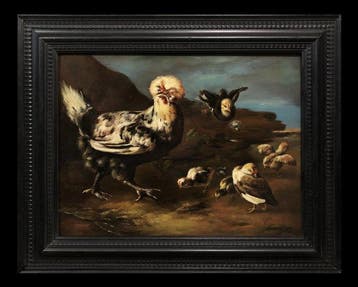 European School (XIX-XX) - A Guinea Rooster with Hens and