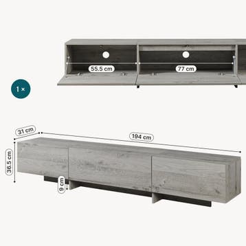 TV meubel Kapipimso tv lowboard 194x31x37 cm eikenkleurig gr, Huis en Inrichting, Verzenden, Nieuw