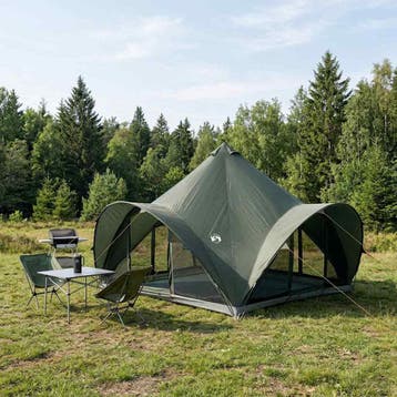 vidaXL Tipi Tent met dak Leger groen 6-persoons Polyester en, Verzenden, Nieuw, Tot en met 2