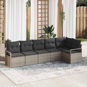 vidaXL Bankstel 6 st Grijs poly rattan, Verzenden, Nieuw, Rotan, 6 zitplaatsen