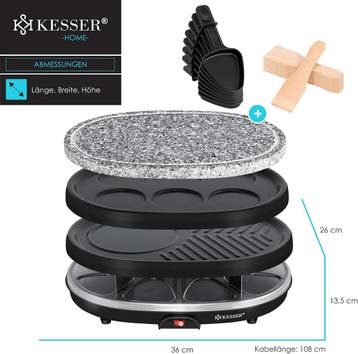Gourmetstel 8 personen - Raclette - Gourmetplaat - Zwart - K, Verzenden, Zo goed als nieuw