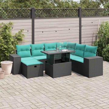 vidaXL 8-delige tuinbankset met kussens, zwart polyrotan, Verzenden, Nieuw