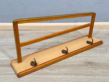 Kapstok - Hout, Messing - Wandkapstok met hoedenrek