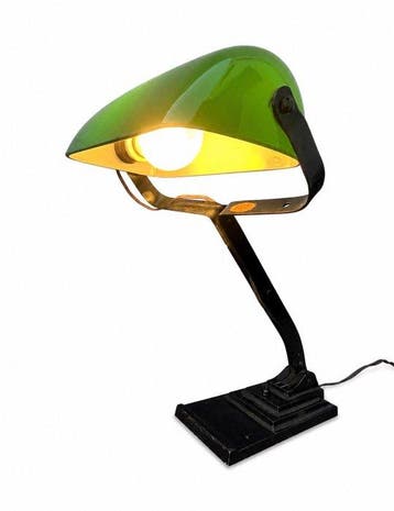 Erpé - Bankierslamp - Opaline glas, Gietijzer - Art deco