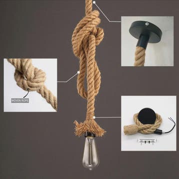Vintage Hennep Touw Hanglamp - Retro Industriële Plafondlamp, Verzenden, Nieuw