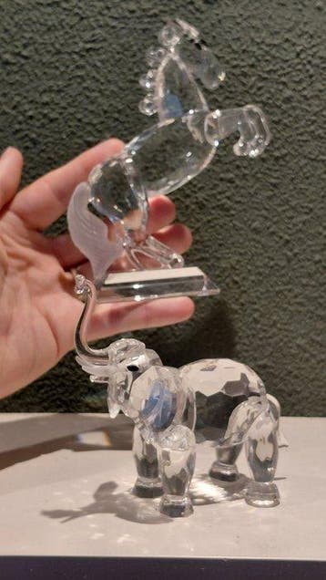 Beeld, Set van 2 kristalglazen dierenfiguren – steigerend