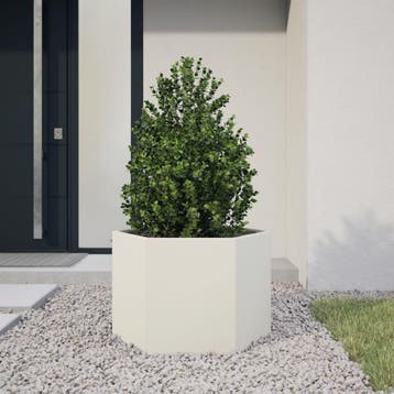 vidaXL Plantenbak zeshoek 69x60x45 cm staal wit, Verzenden, Nieuw, Metaal