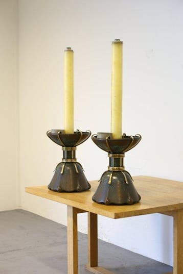 Kandelaar (2) - Koper, Brons - Amsterdamse school