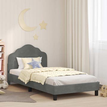 vidaXL Bedframe voor kinderen met hoofdbord Donkergrijs 80 x, Eenpersoons, Verzenden, Nieuw, Stof