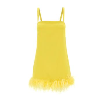 Pinko • korte gele jurk veren • 36 (IT42), Kleding | Dames, Jurken, Pinko, Verzenden, Geel, Nieuw