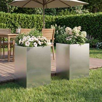 vidaXL Plantenbak 2 st zilver 40 x 40 x 75 cm Roestvrij, Verzenden, Minder dan 60 cm, Nieuw, Metaal
