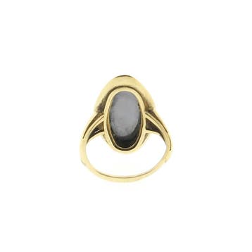 Gouden ring met hematiet, Gebruikt, Overige kleuren, Ophalen of Verzenden, Kleiner dan 17