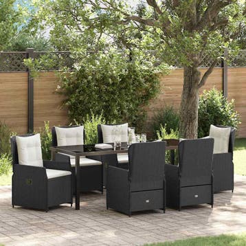 vidaXL Tuin eettafelset 7 pcs Zwart poly rattan, Verzenden, Nieuw, Rotan, 7 zitplaatsen