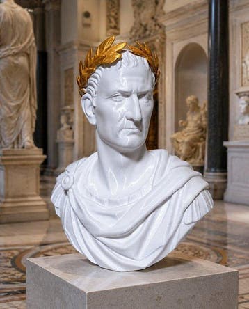 Buste, Busto, Giulio Gaio Cesare con corona dorata- 20 cm -, Antiek en Kunst
