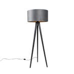 Vloerlamp tripod zwart met kap grijs 50 cm - Tripod Classic, Verzenden, Nieuw, Hout, Modern