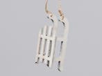 Houten 4 sleetjes 9 cm hangers kerstdecoratie white wash, Ophalen of Verzenden, Nieuw